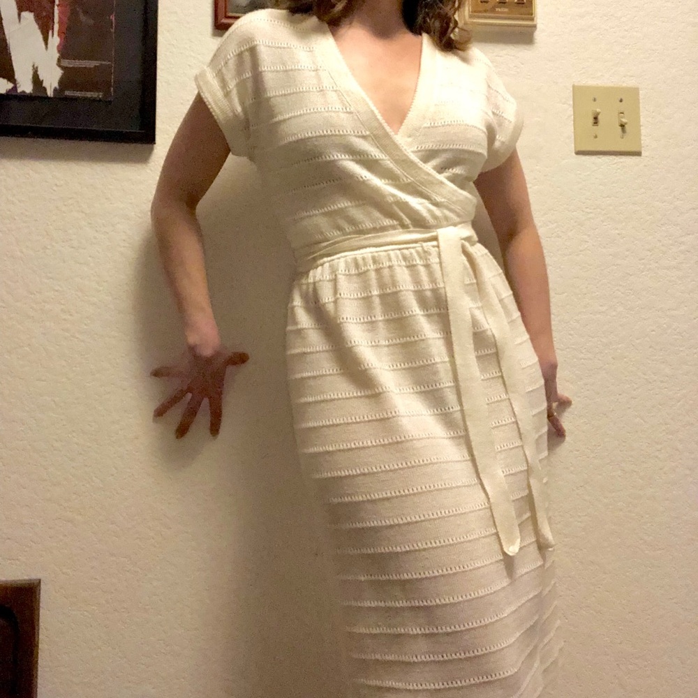 Vintage faux-wrap sweater dress